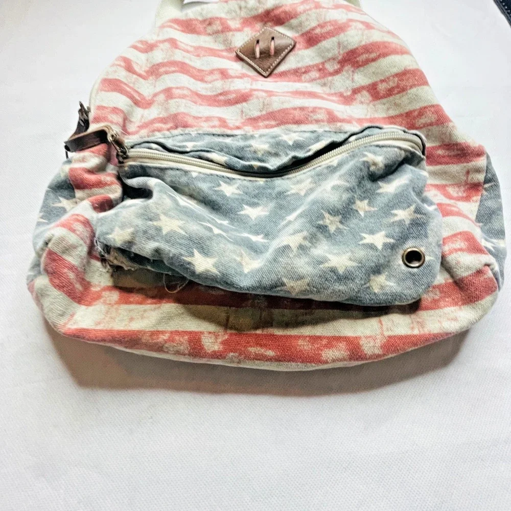 Madden Girl Backpack Stars Stripes Americana Denim Canvas Flag Design Rucksack